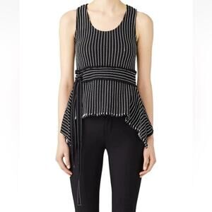 NWT Derek Lam 10 Crosby Waist Tie Peplum Tank Womens Size 6 Black White Textured
